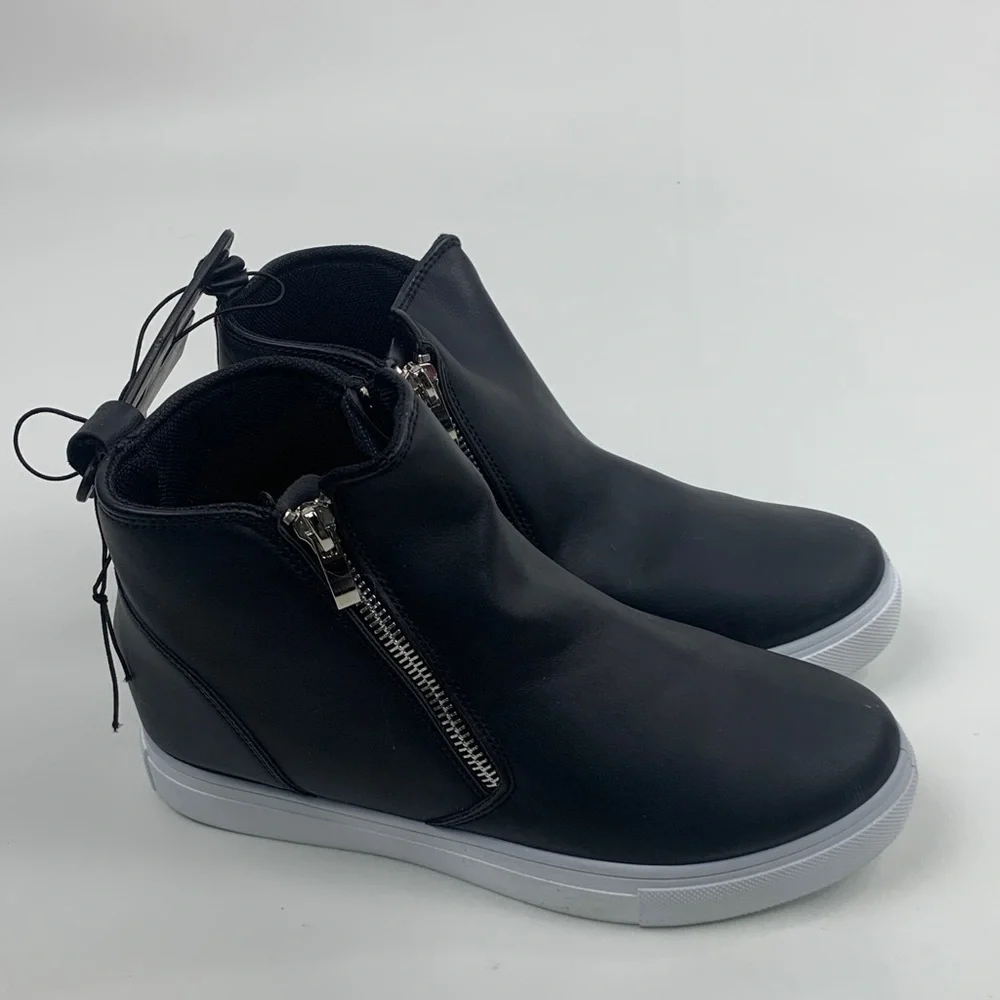 Blue Black High-Top Wedge Zip Sneakers with Zippers Size 8-8.5 New NWT